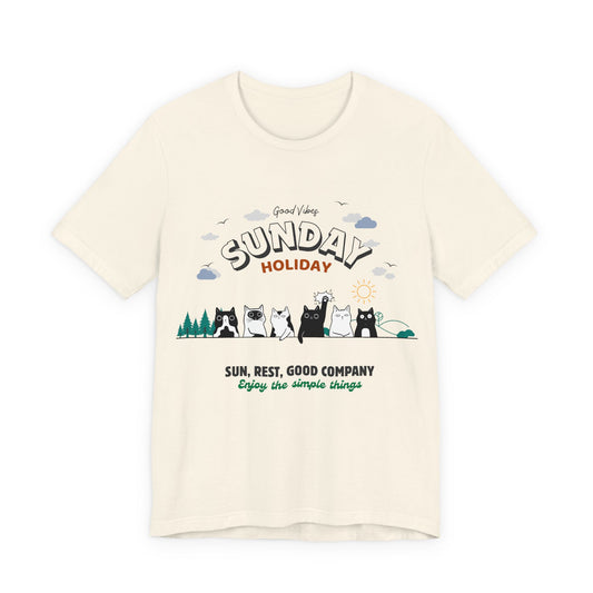 Sunday Holiday Cats T-Shirt β Cute Minimal Cat Illustration | Good Vibes Design