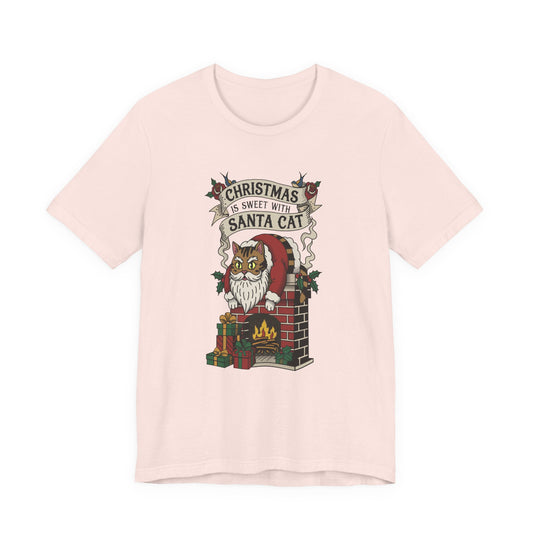 Santa Cat Stuck in the Chimney β Funny Retro Christmas Tee