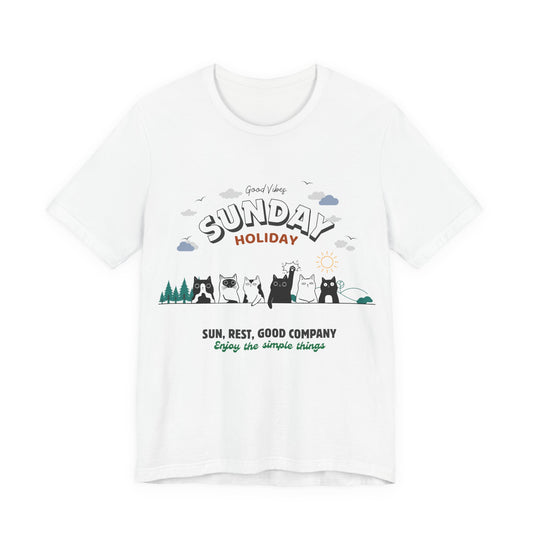 Sunday Holiday Cats T-Shirt – Cute Minimal Cat Illustration | Good Vibes Design