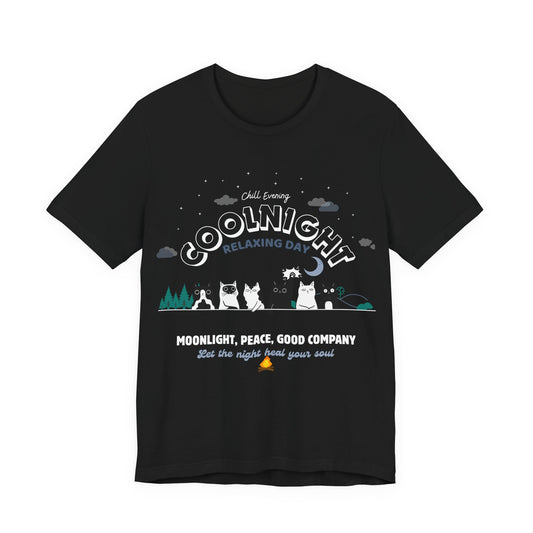 Night Vibes Cat T-Shirt – Cozy Cat Illustration | Relax & Chill Design
